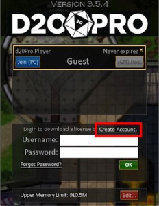 Login or create a D20PRO live account